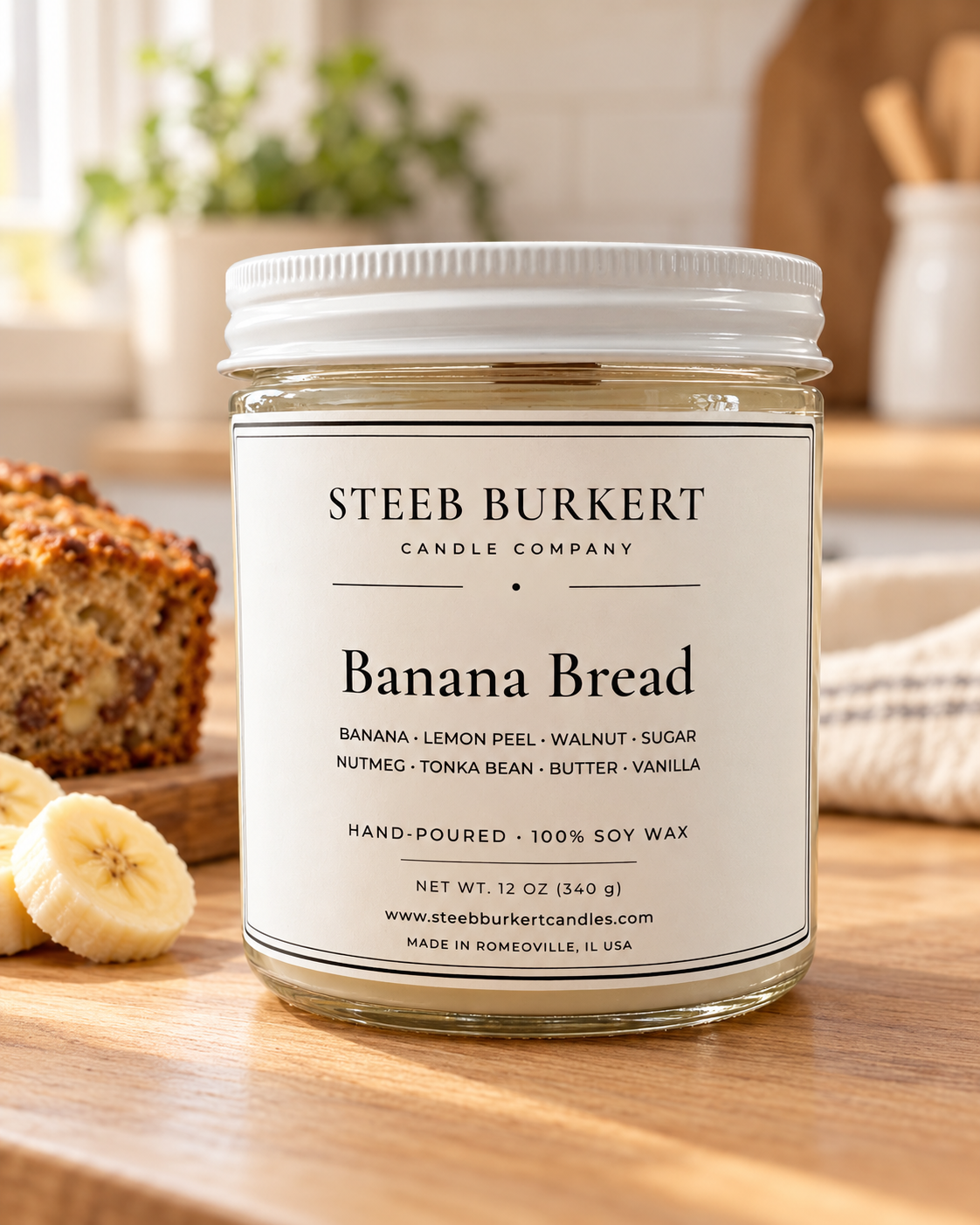 Banana Bread – 12 oz Soy Wooden Wick Candle.