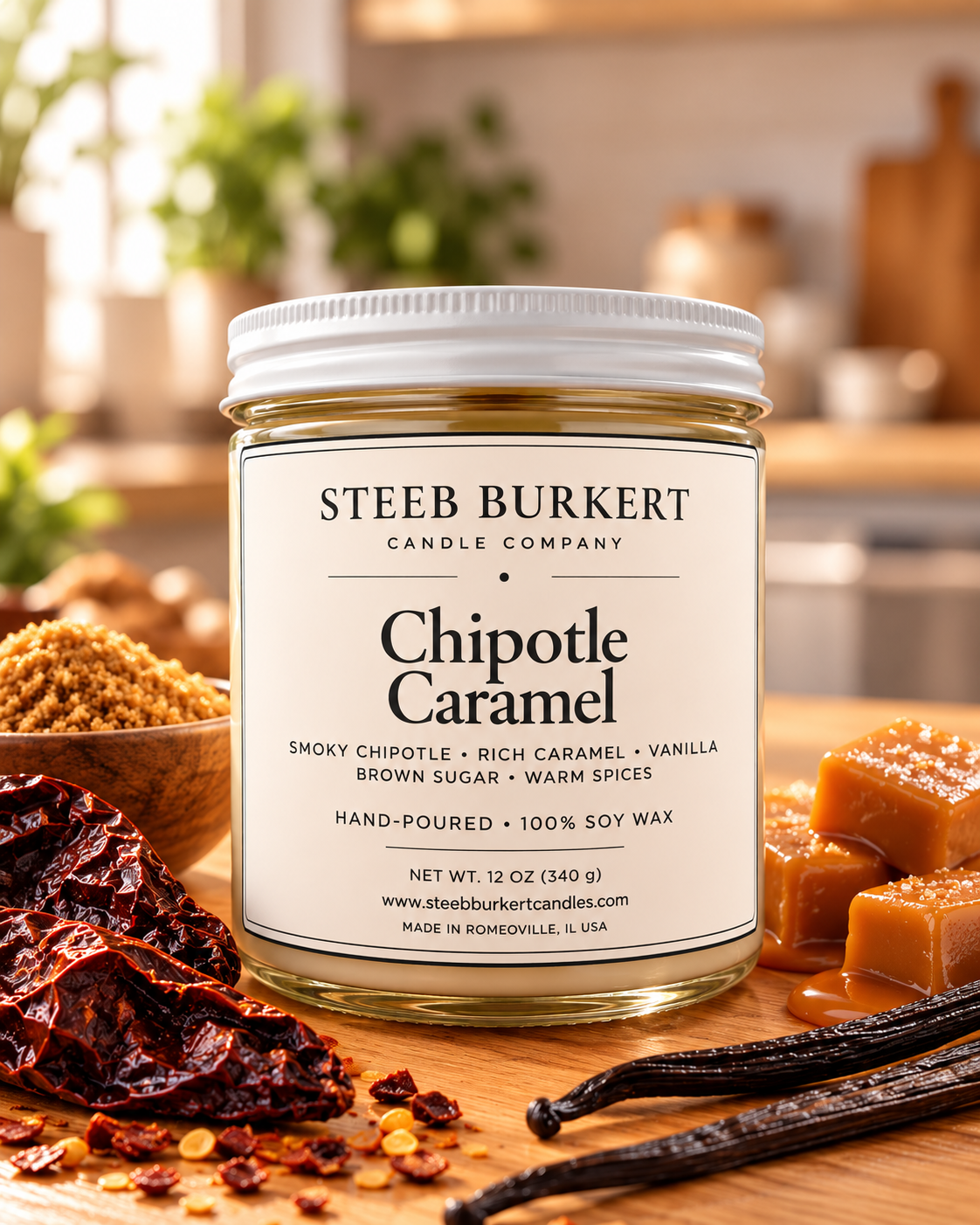 Chipotle Caramel – 12 oz Soy Wooden Wick Candle
