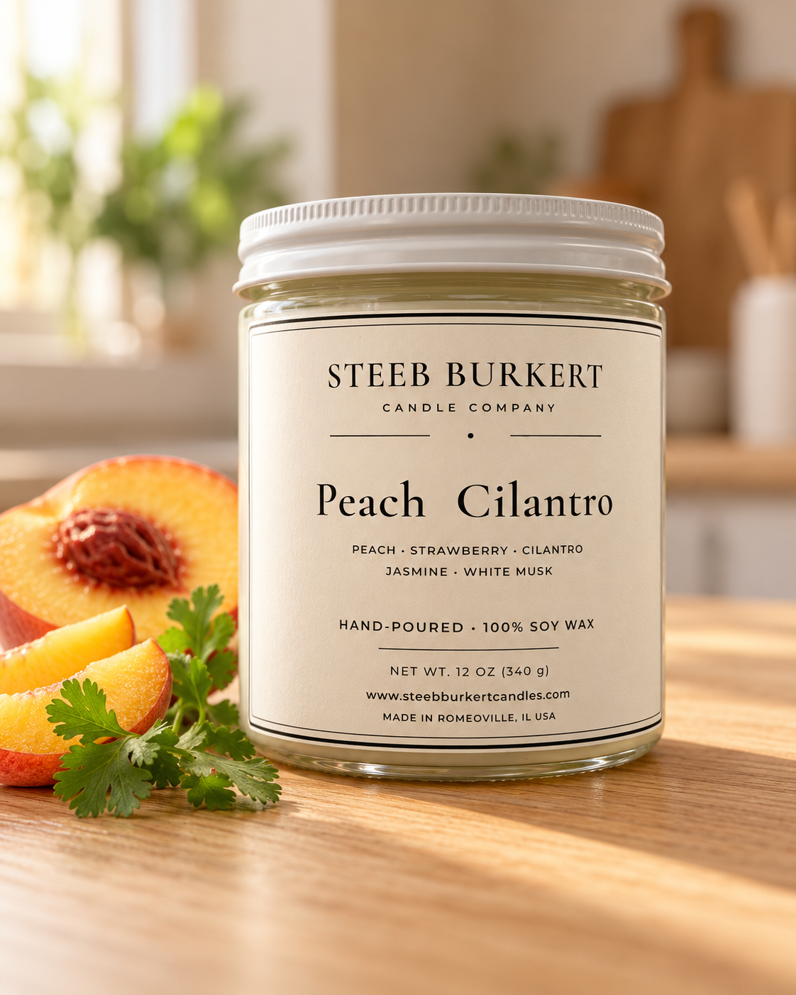 Peach Cilantro – 12 oz Soy Wooden Wick Candle