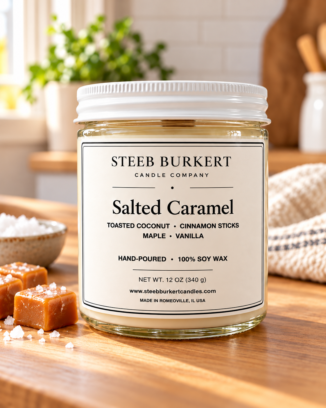 Salted Caramel  – 12 oz Soy Wooden Wick Candle